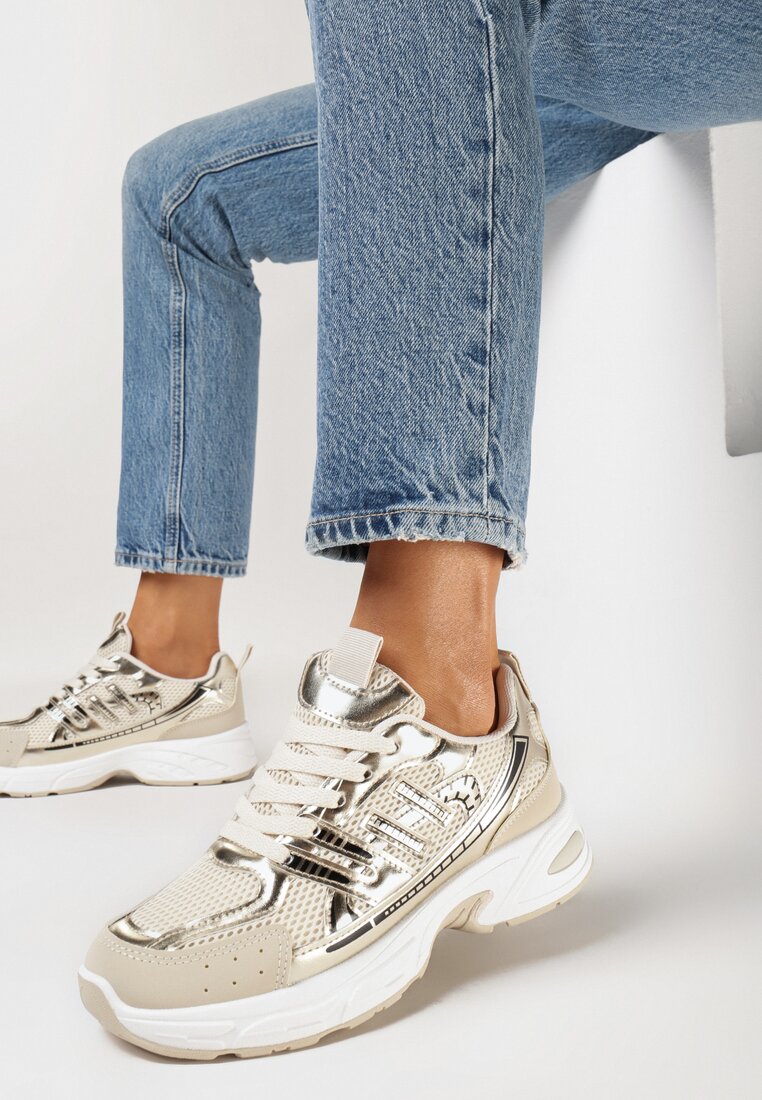 Adidași Aurii cu Cusături Decorative Varteli