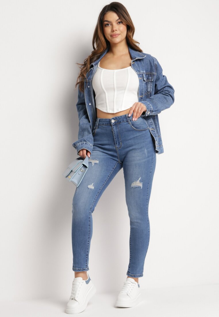 Blugi Bleumarin Elastici Skinny Push Up cu rupturi Egenna