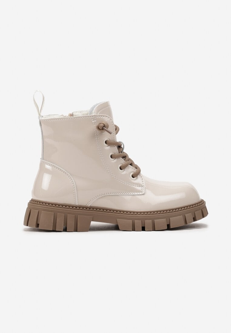 Bocanci tip worker Bej-Maro Lăcuiți cu talpă cu profil și șireturi decorative Faxaria