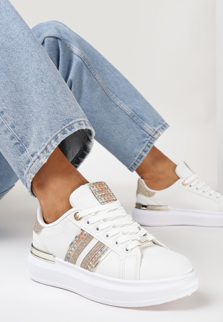 Adidași Alb-Șampanie pe platformă cu inserții cu sclipici Railawa