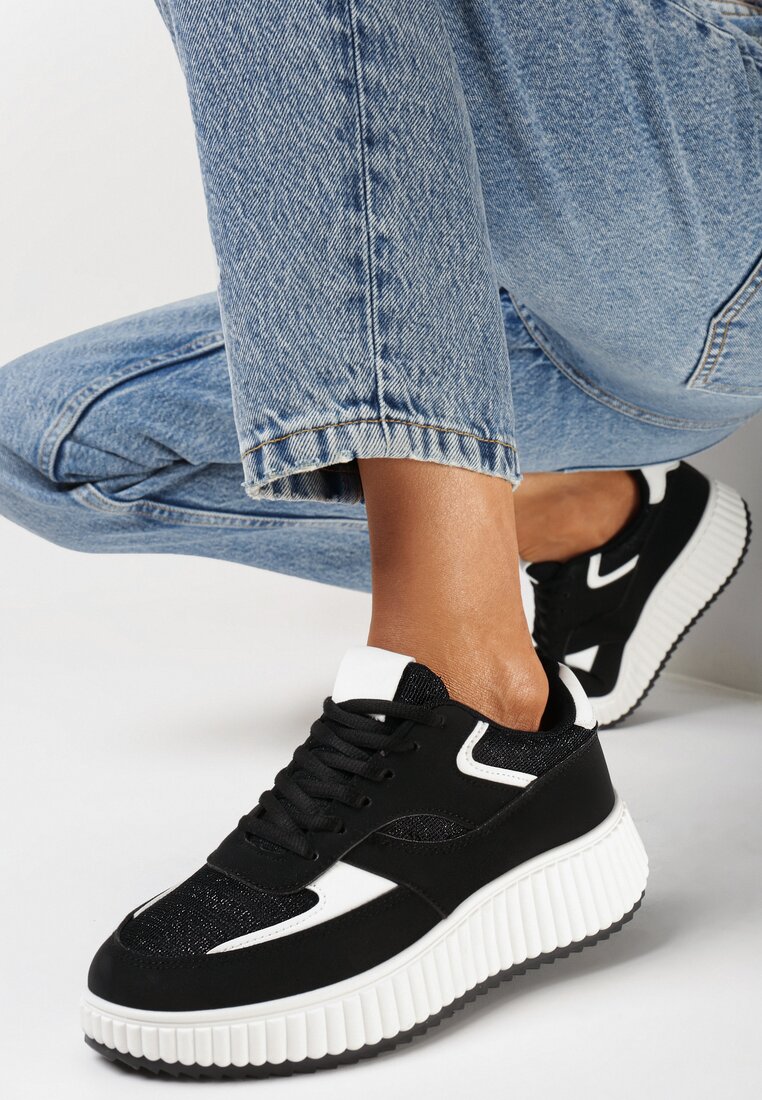 Sneakerși Negri pe talpă groasă decorați cu sclipici Evllina