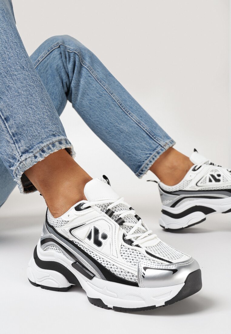 Adidași Alb-Argintiu cu Talpă Masivă cu Multiple Inserții Junioria