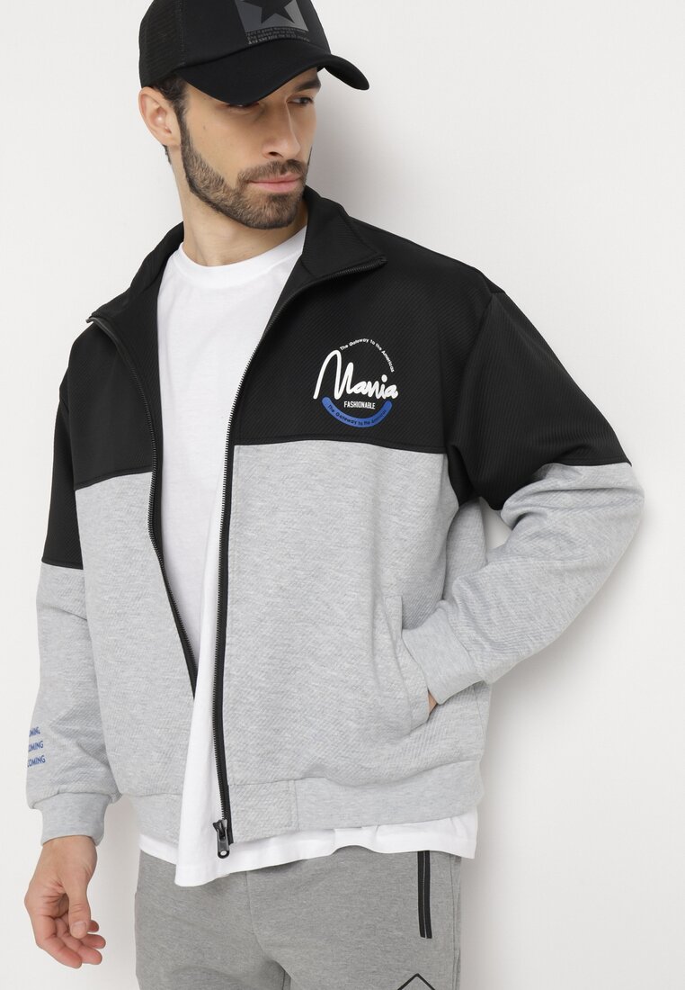 Jachetă de trening Negru-Gri cu guler înalt și imprimeu Lwanes