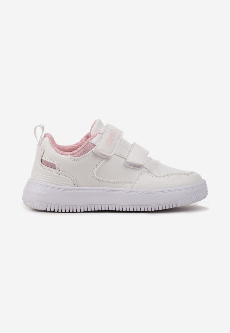 Pantofi Sport Albi cu închidere Velcro și inserție cu sclipici și branț din piele Lamien