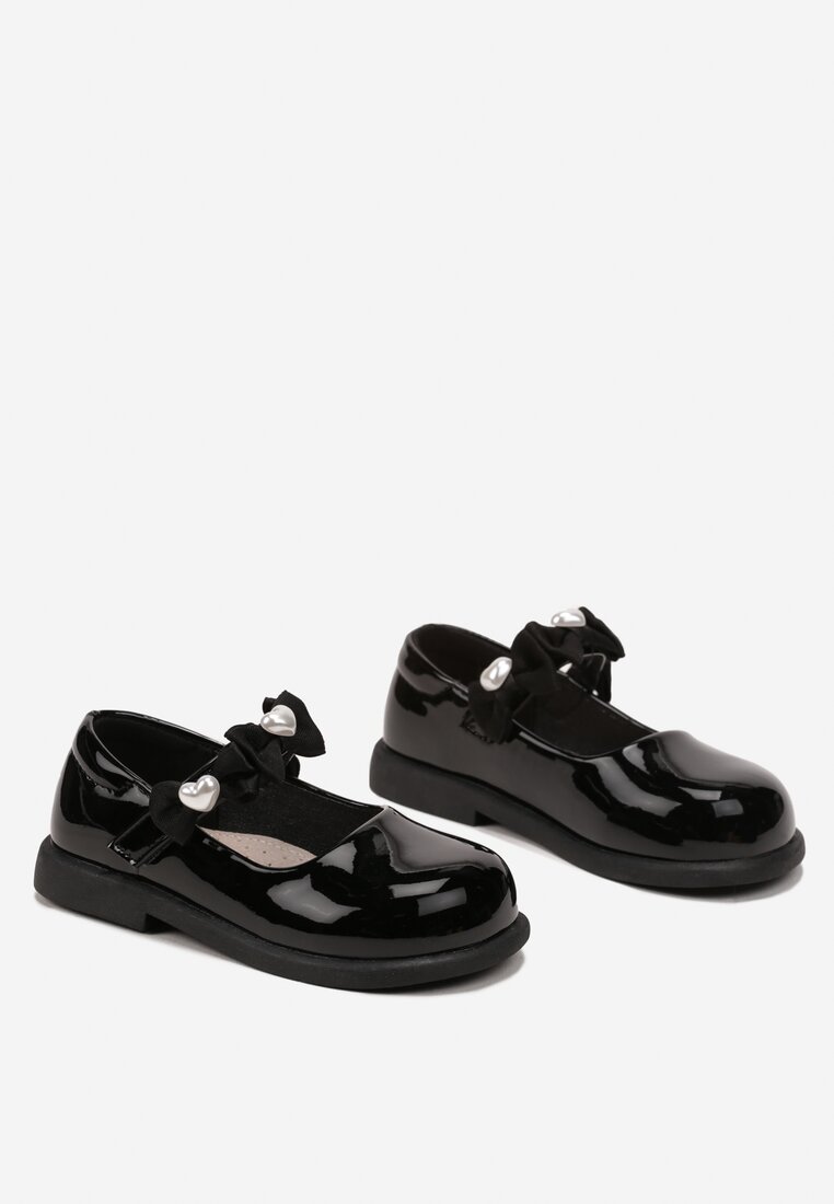 Balerini Negri Lăcuiți cu branț din piele și fundițe Mirnalsa