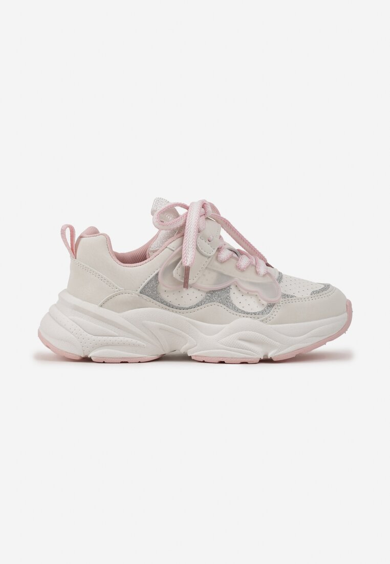 Pantofi Sport Alb-Roz cu Talpă Groasă cu Sclipici și Scai Rinase
