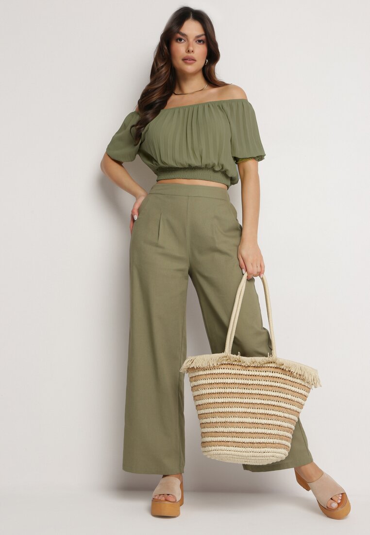 Pantaloni Verzi Largi cu elastic în talie cu in Araniells