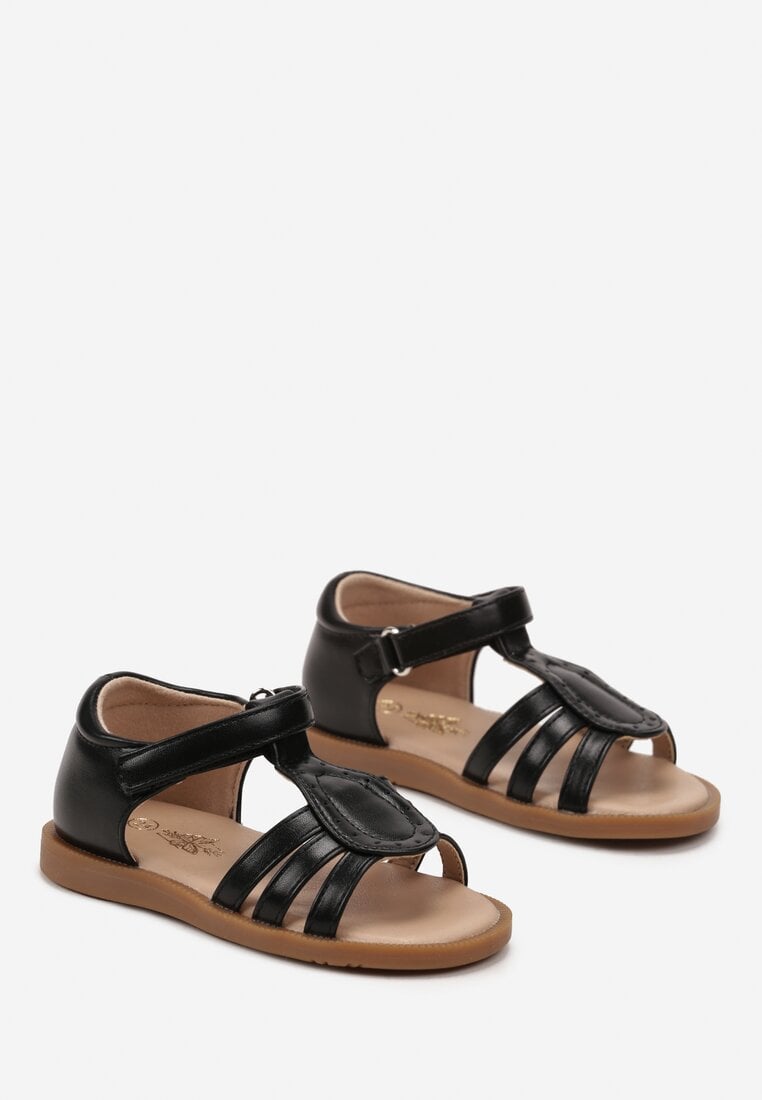Sandale Negre cu Fețe cu Velcro Decorate cu Decupaje Saleri