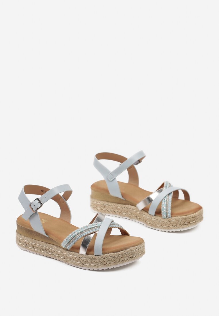 Sandale Albastre pe Talpă Împletită cu Barete Decorative și Cataramă Renilla