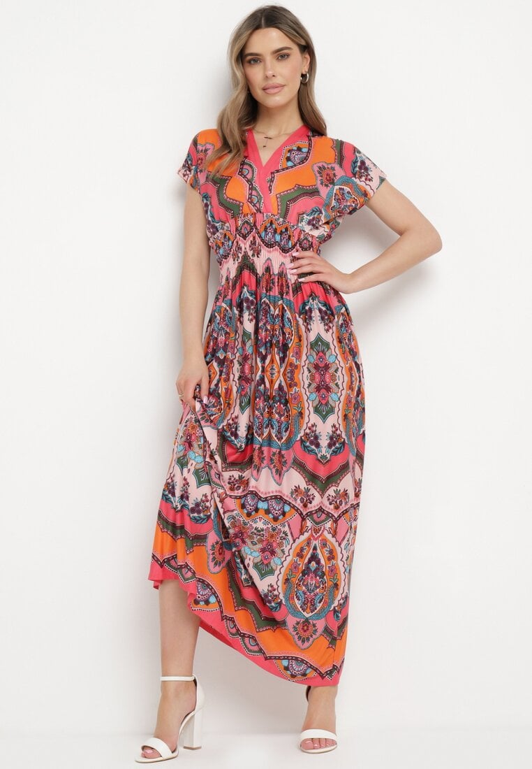 Rochie portocalie Maxi în Stil Boho din Viscoză Elastică Arnevia