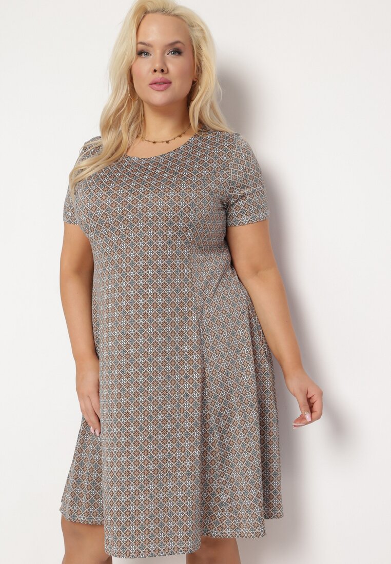 Rochie Verde-bej Evazată Mini din Viscoză Elastică Annamarie