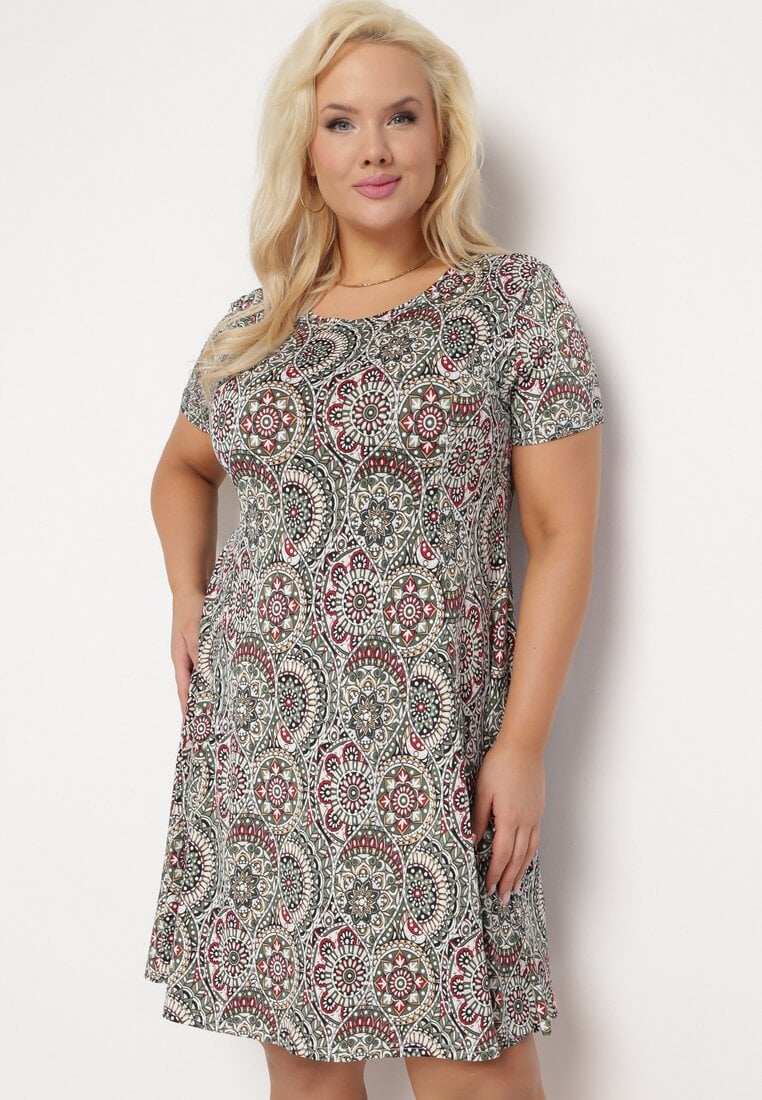 Rochie Mini Verde din Viscoză cu Fason Cloș Boho Aiselle