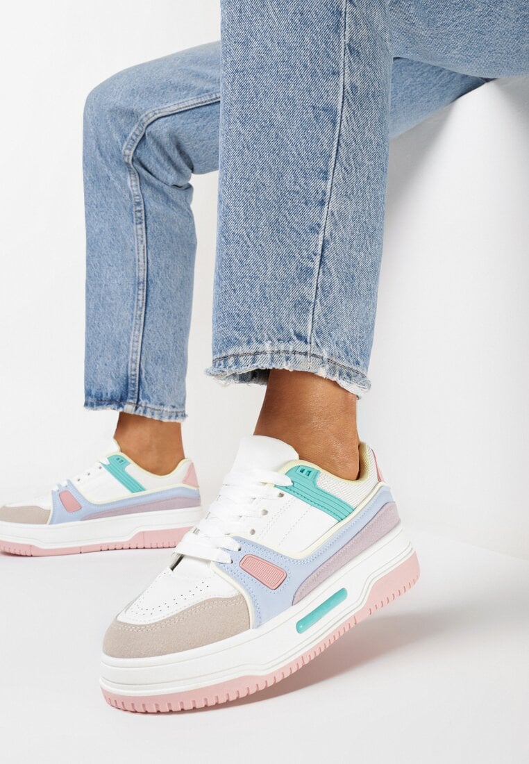 Adidași Alb-Roz cu Talpă Groasă cu Inserții din Semiș Ecologic Arainela