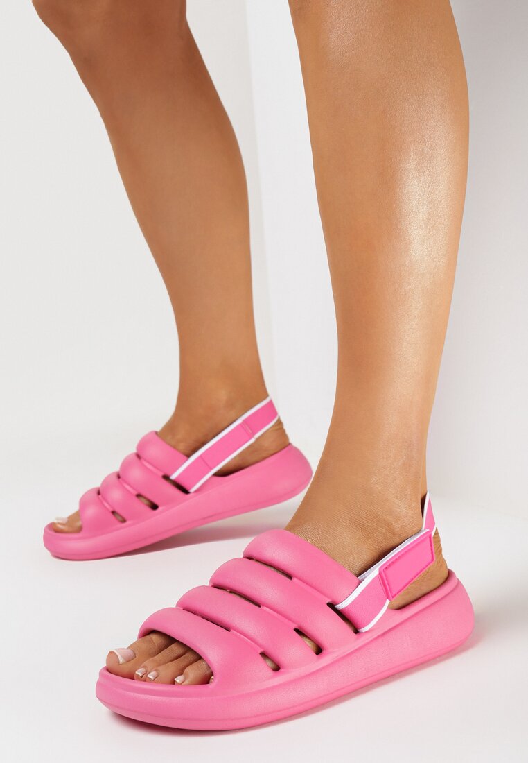 Sandale Fucsia pe Talpă Groasă din Spumă și cu Baretă Velcro Venlar