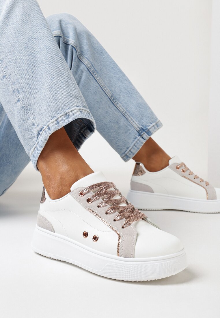 Sneakers Alb cu auriu