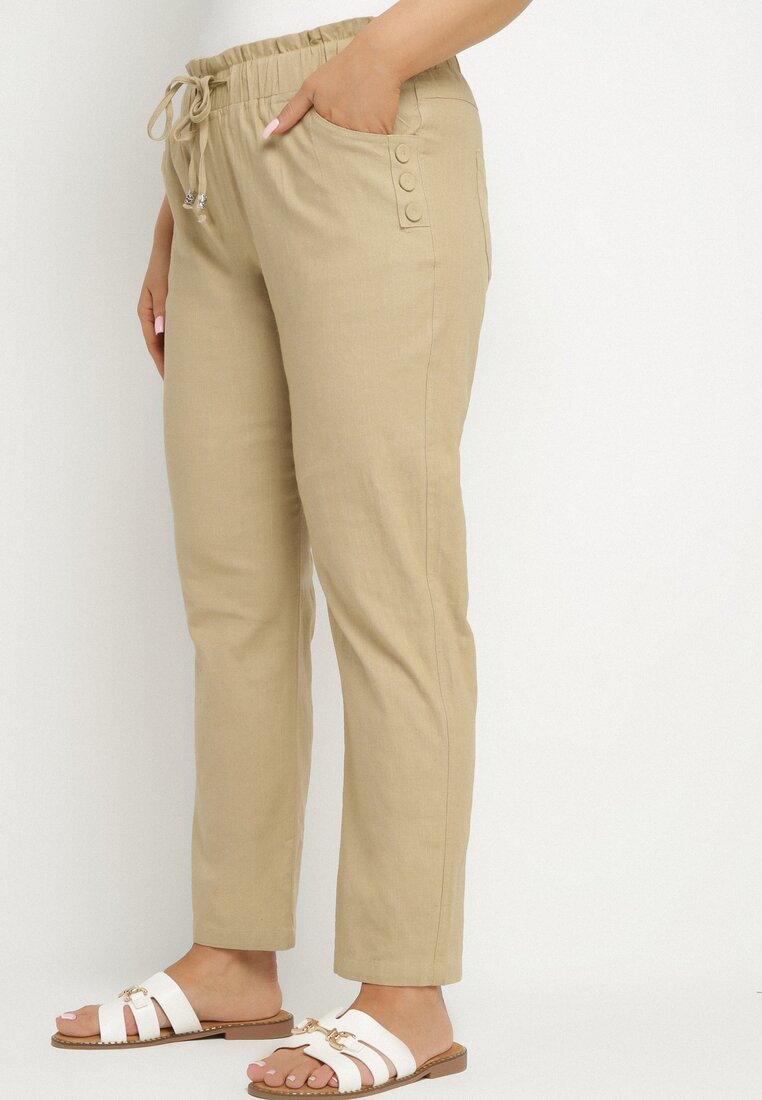 Pantaloni Bej cu șnur și Talie înaltă cu buzunare Cantilla