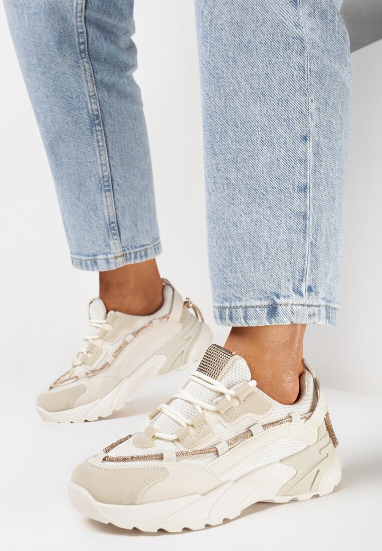 Sneakerși Bej Decorați cu șnur bijuterie Aellwin