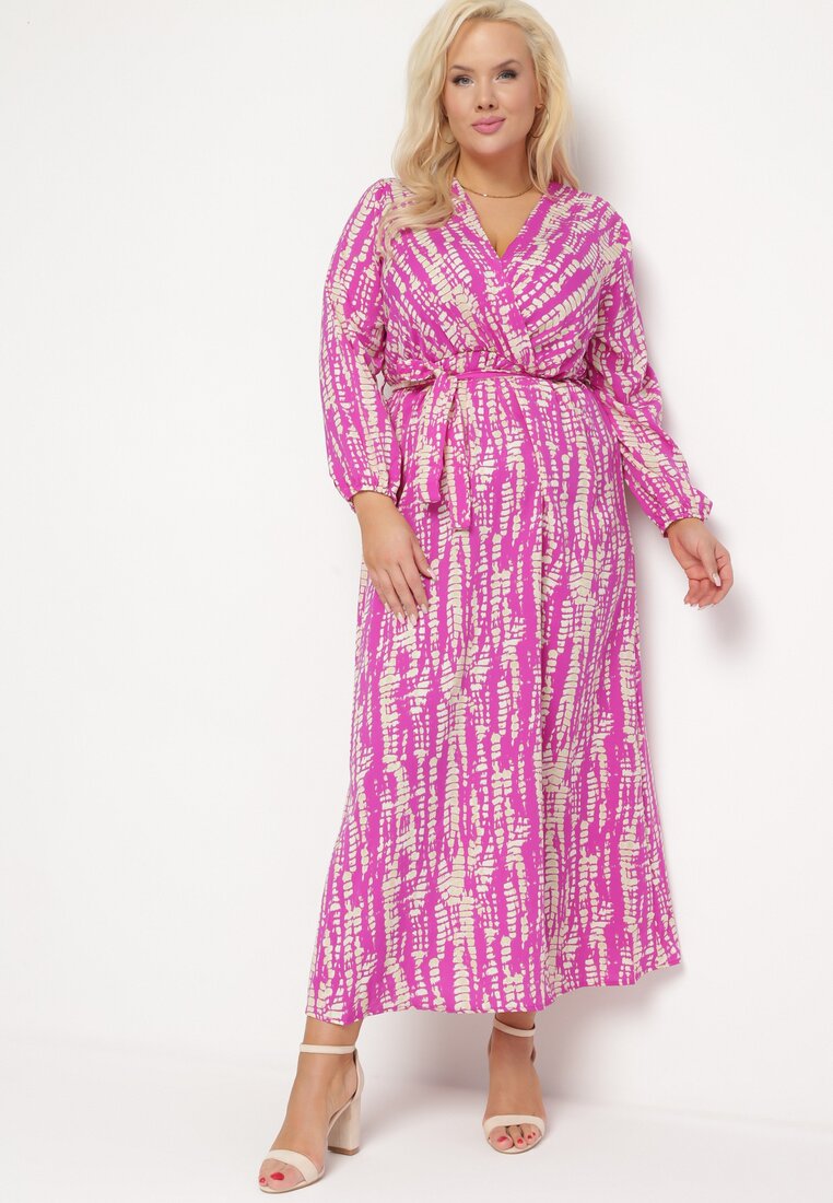 Rochie Mov cu curea în talie și cu motiv etnic Celestrria