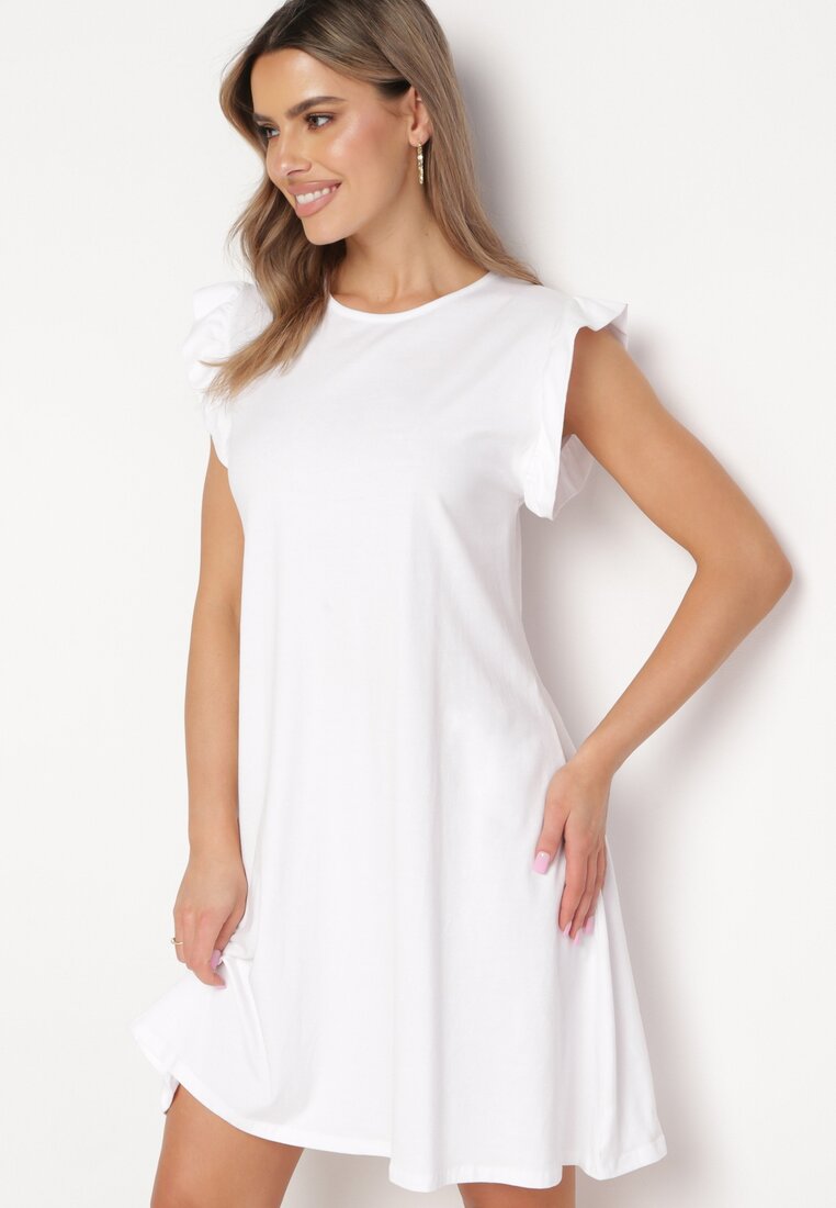 Rochie Albă De vară Din bumbac cu volane în jurul umerilor Sasare