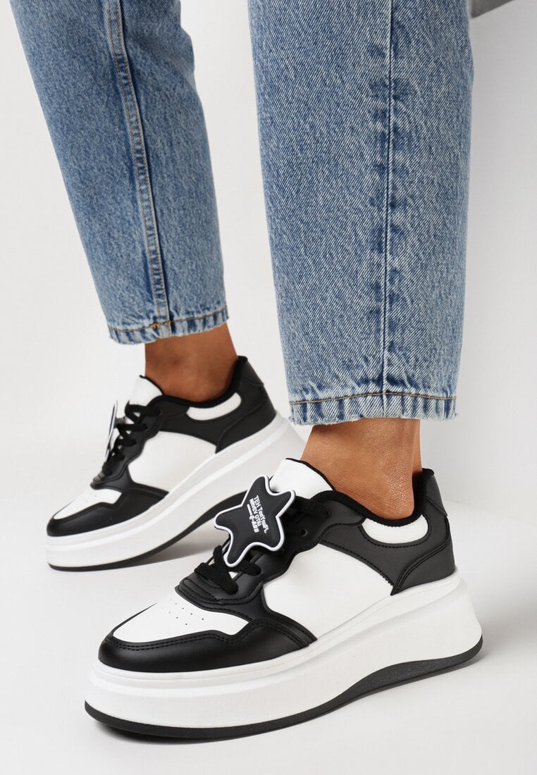 Adidași Negri pe Platformă cu Steluță Detașabilă pe Șireturi Olrua