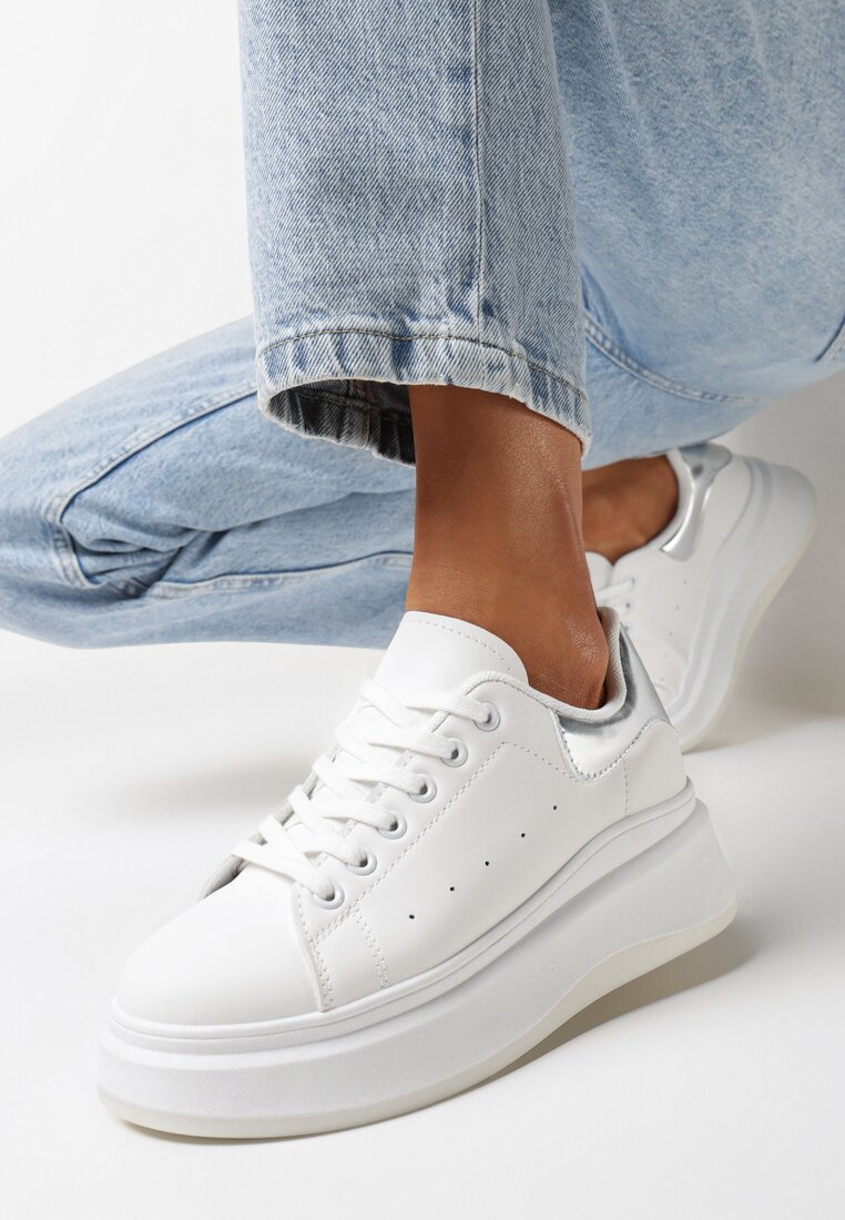 Sneakers Alb cu argintiu