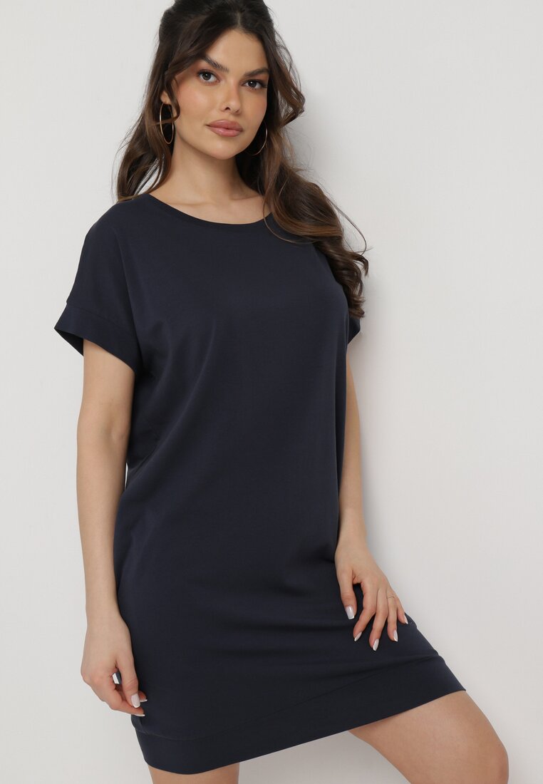 Rochie tip tricou bleumarin dreaptă cu croială scurtă Orlella