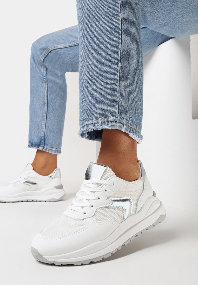 Sneakers Alb cu argintiu