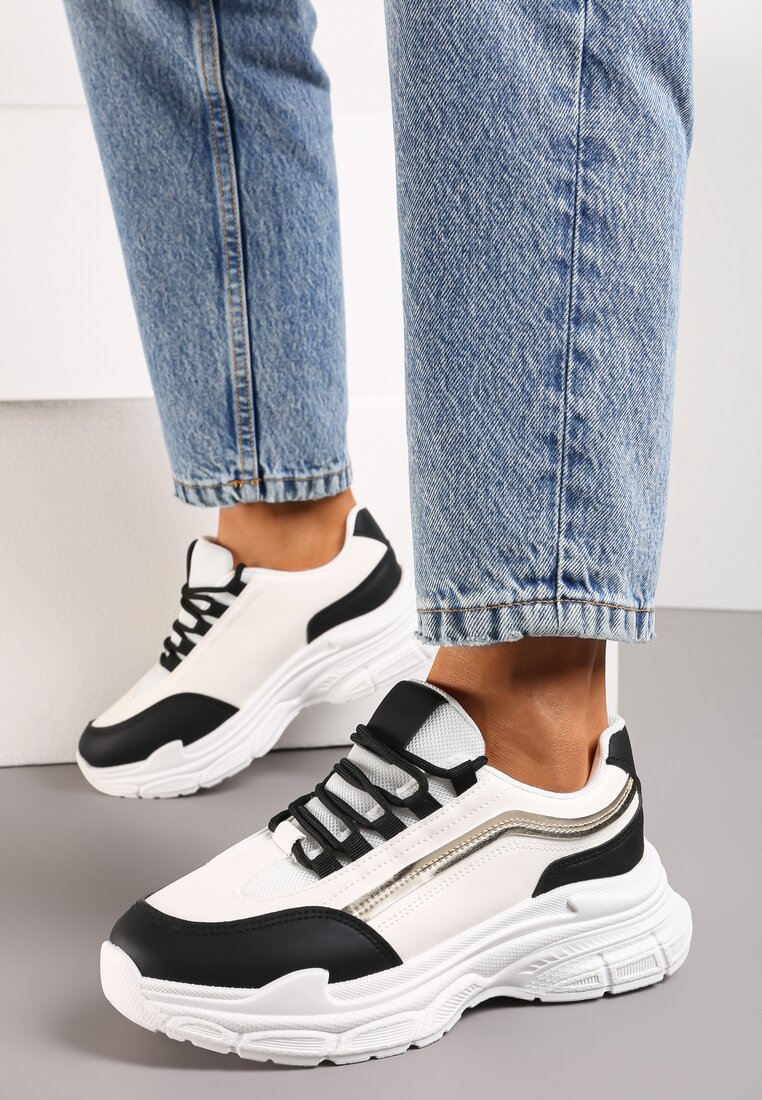 Adidași Alb-Negru pe Talpă Groasă cu Inserții Materiale Kendria