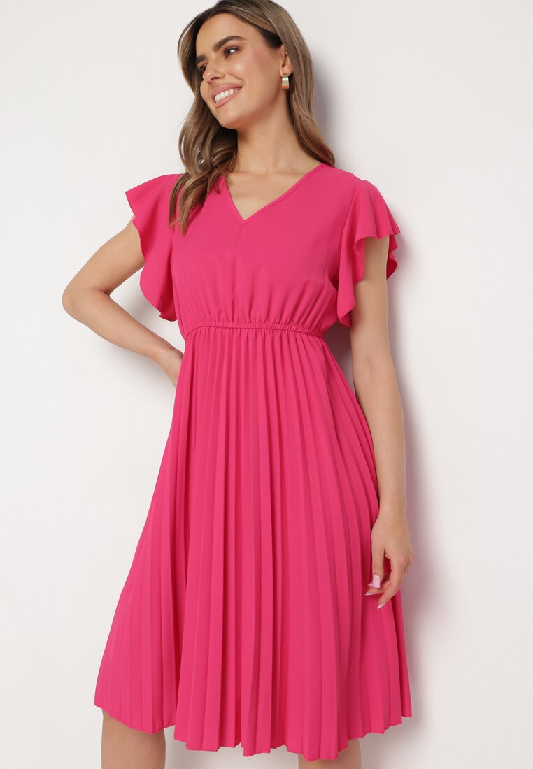 Rochie Roz închis Cloș Midi cu tiv plisat Sabara