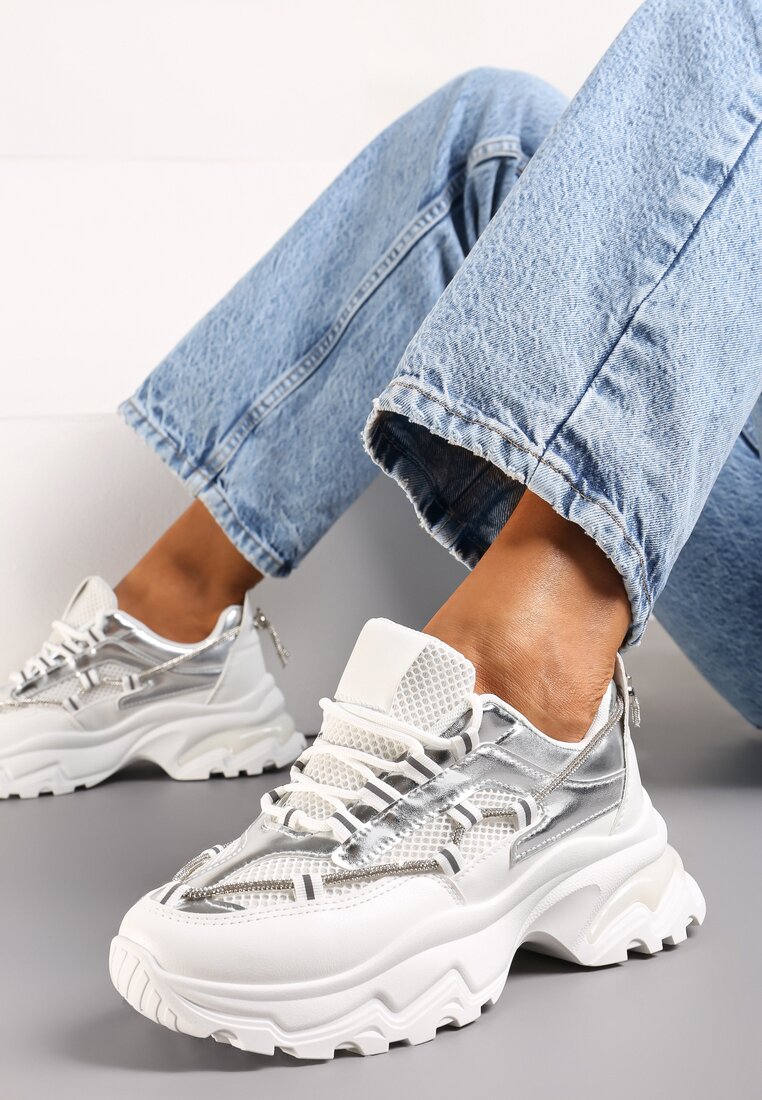 Sneakers Alb cu argintiu