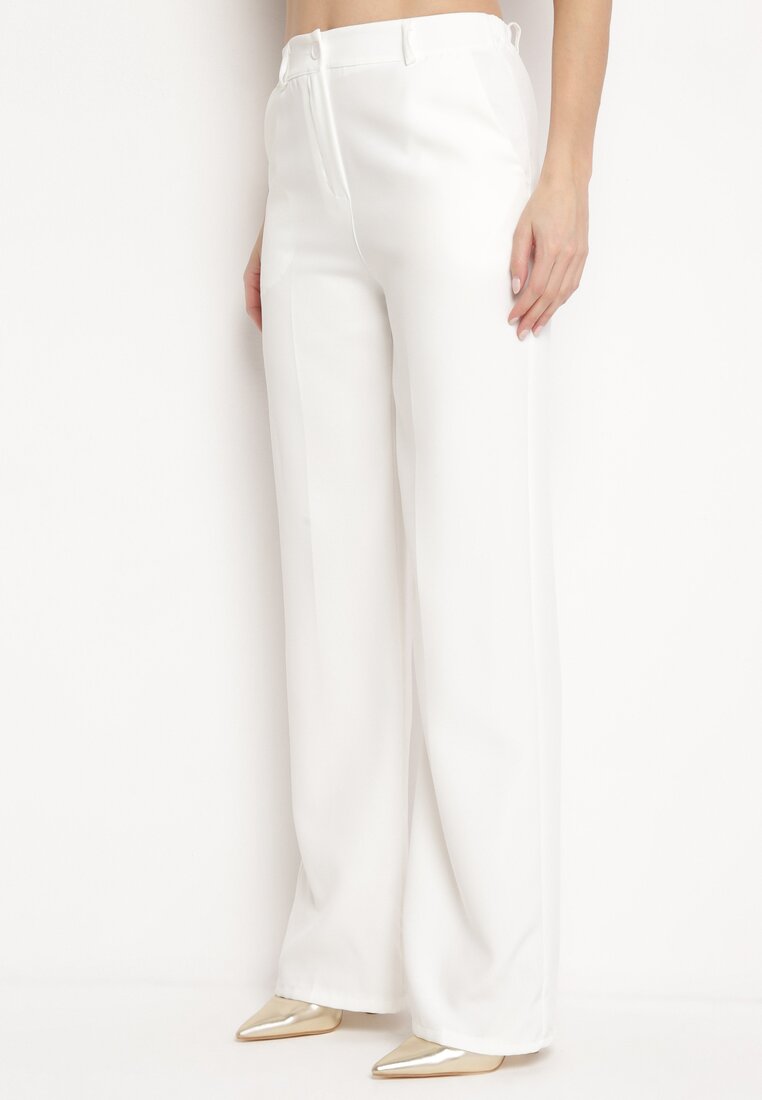 Pantaloni de costum albi cu talie înaltă și buzunare Zeprra