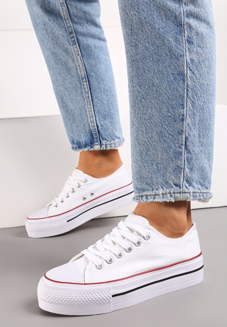 Adidași Alb-Roșii Clasici cu Platformă Joasă sub Glezne Adorlice