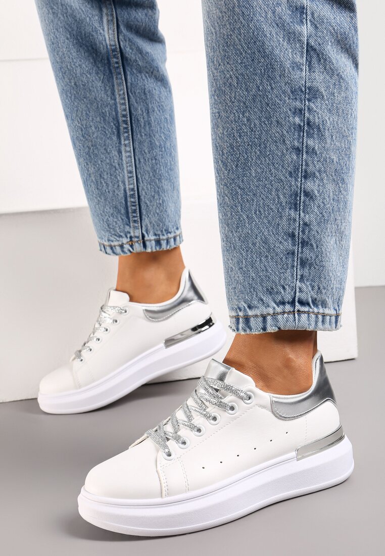 Sneakers Alb cu argintiu