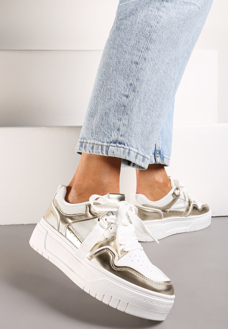 Sneakers Alb cu auriu