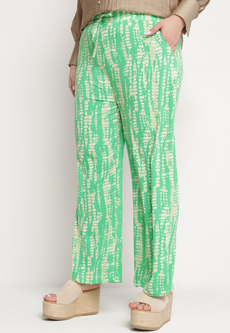 Pantaloni Largi Verzi cu Talie Înaltă și Elastic în Talie Miffiana