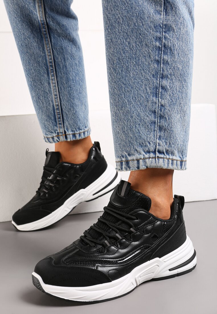 Sneakers Negri cu Cusături Decorative și Șireturi Decorative Taralin