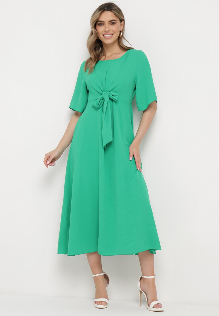 Rochie Maxi Verde închis cu Legătură decorativă și Elastic în talie Myrcella