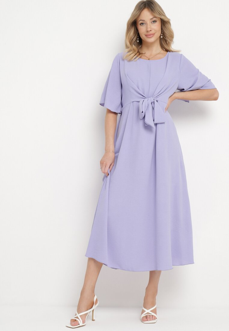 Rochie maxi mov deschis cu legătură decorativă și elastic în talie Myrcella