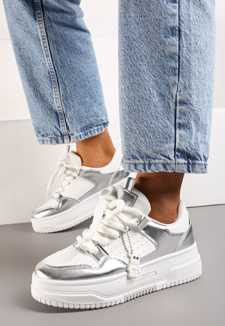 Sneakers Alb cu argintiu