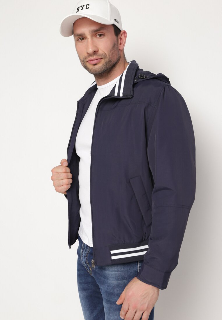 Jachetă bleumarin cu glugă ascunsă în guler și buzunare Naienna