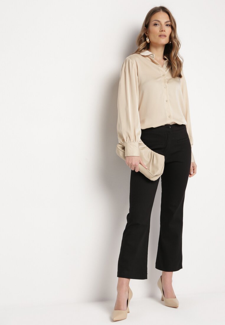 Pantaloni Negri Largi de costum cu talie înaltă Haretia