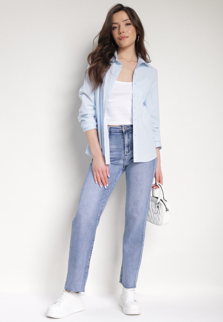 Blugi Albastru deschis cu croială regular din bumbac cu manșete Grisala