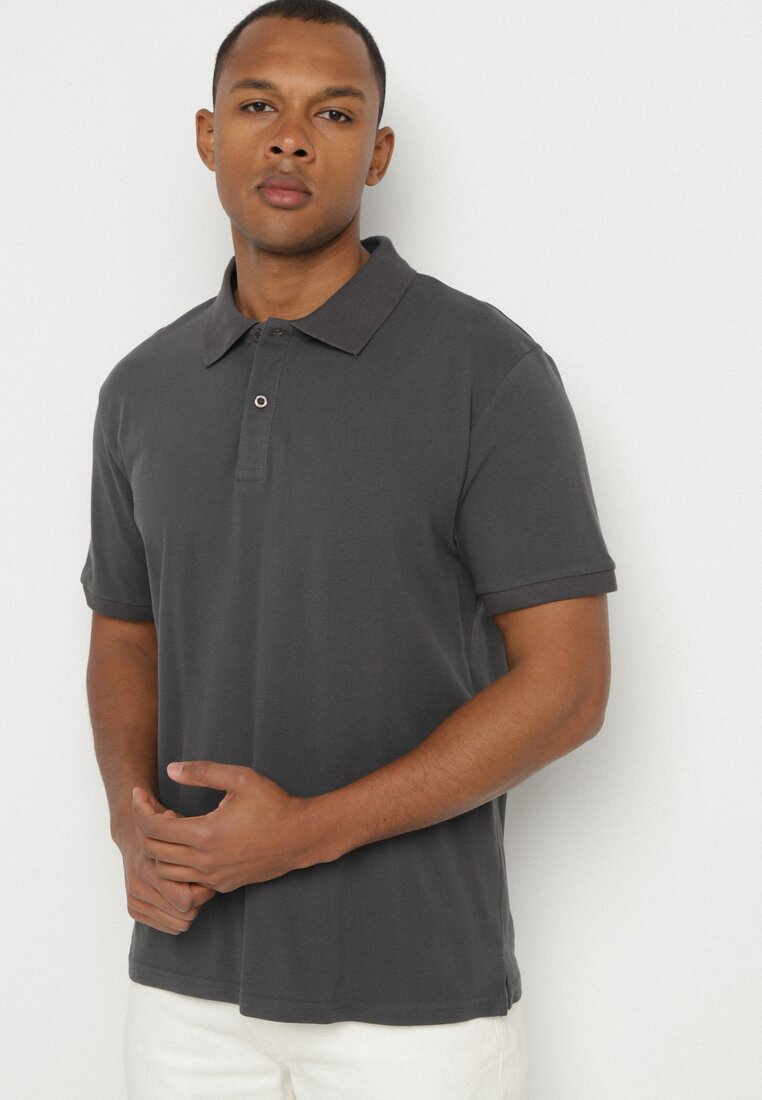 Tricou Polo Gri închis din bumbac cu nasturi Uxariassa