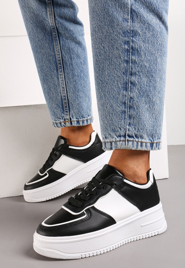 Sneakers Negru-Alb cu Talpă Groasă Cu Șireturi Railak
