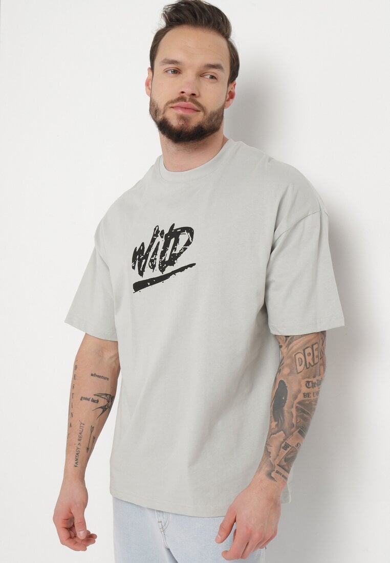 Tricou Gri din bumbac cu imprimeu Anfria