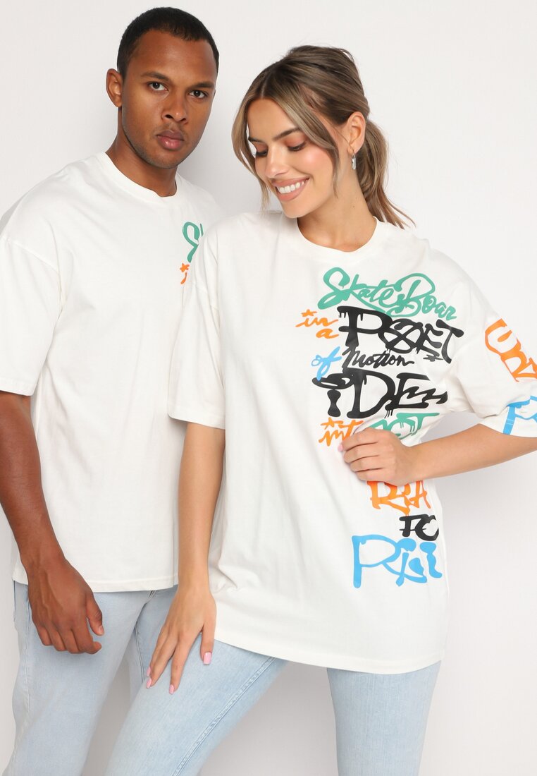 Tricou Alb din Bumbac Cu Imprimeu Halconie