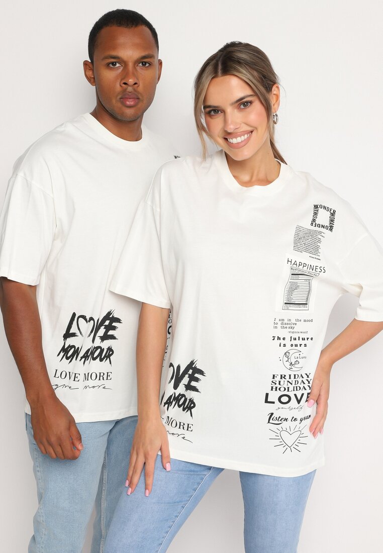 Tricou alb din bumbac cu mânecă scurtă și imprimeu Heulwen