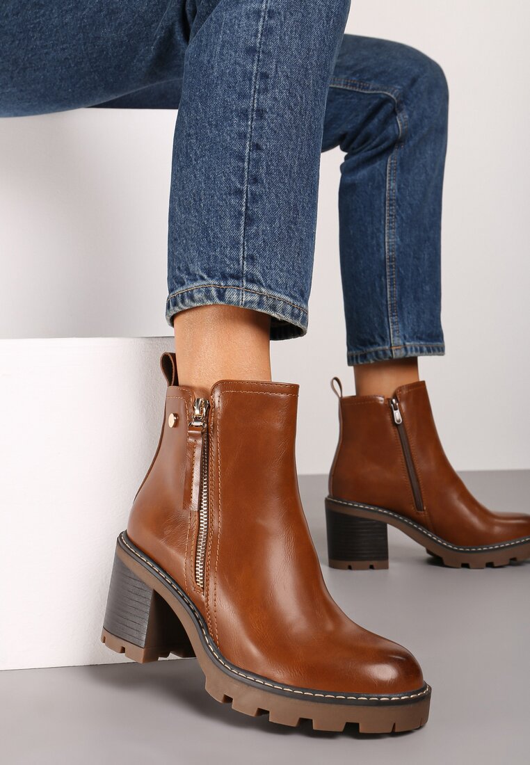 Botine Maro cu Toc decorate cu fermoar Lerinea