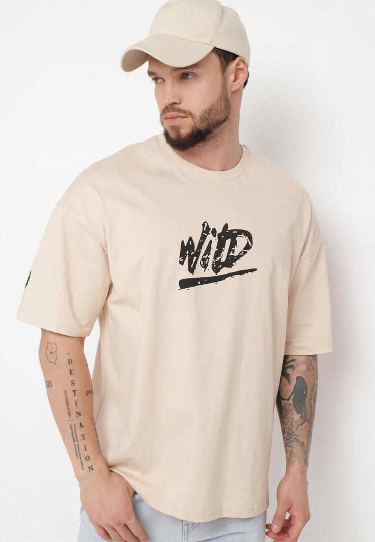 Tricou Bej din Bumbac cu Imprimeu Anfria