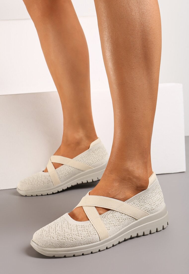 Adidași Bej Slip-on cu talpă plată și barete elastice Nadvlia